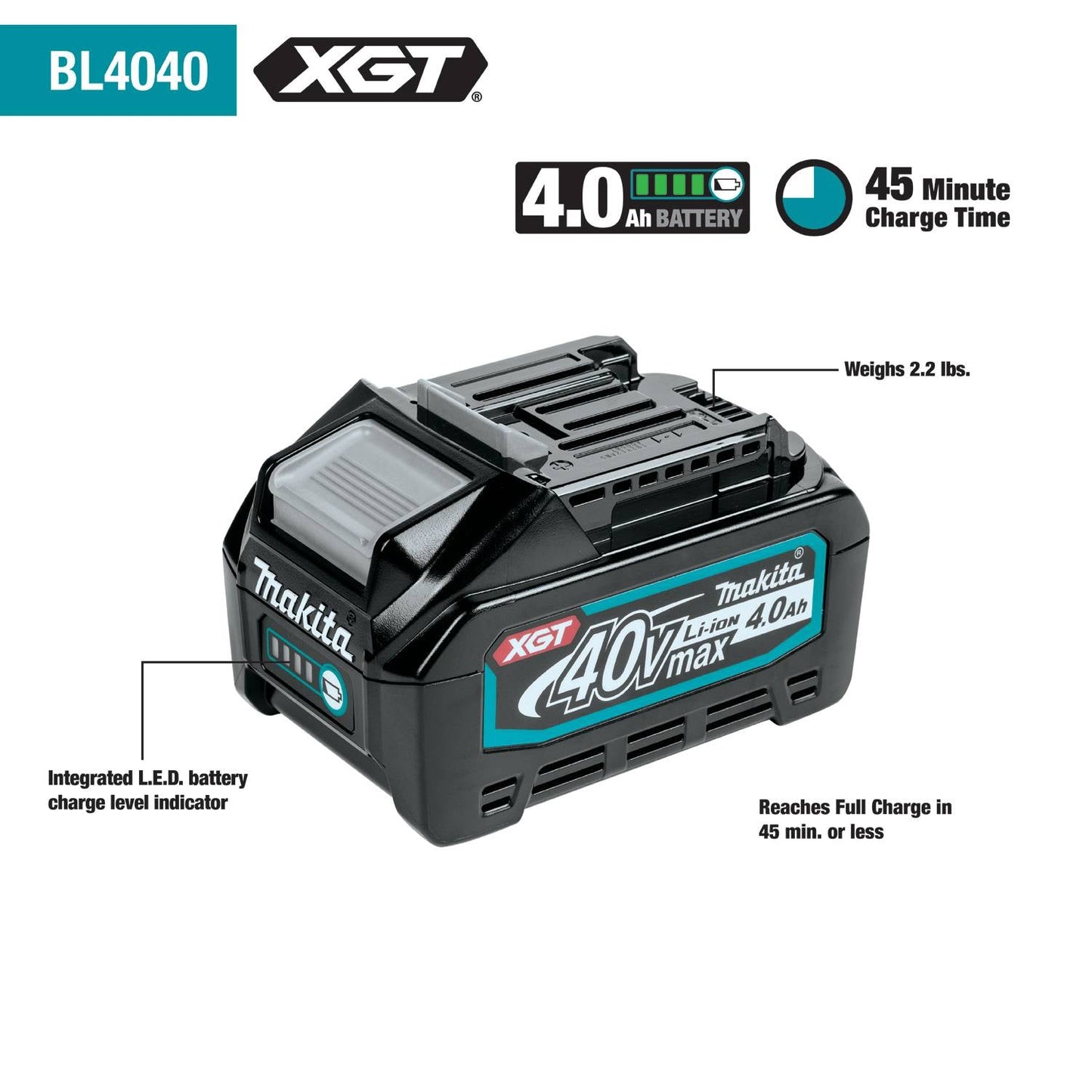 Makita - Makita BL4040 40V Max XGT 4.0 Ah Battery - B&R Lawnmower Shop
