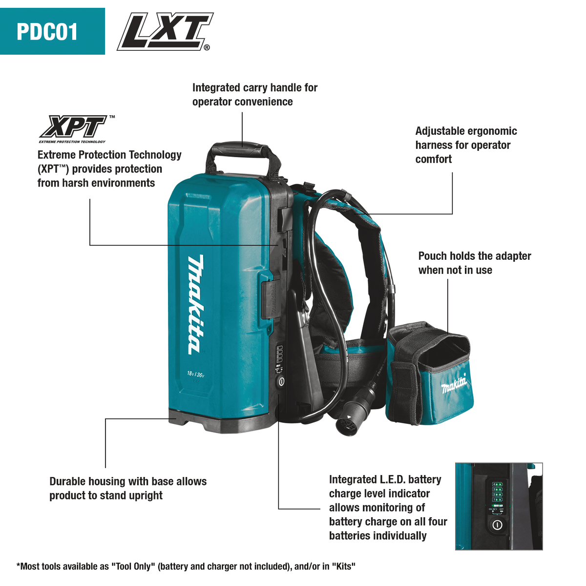 Makita - Makita PDC01 ConnectX™, LXT®, LXT® X2 and XGT® Portable Backpack Power Supply - B&R Lawnmower Shop