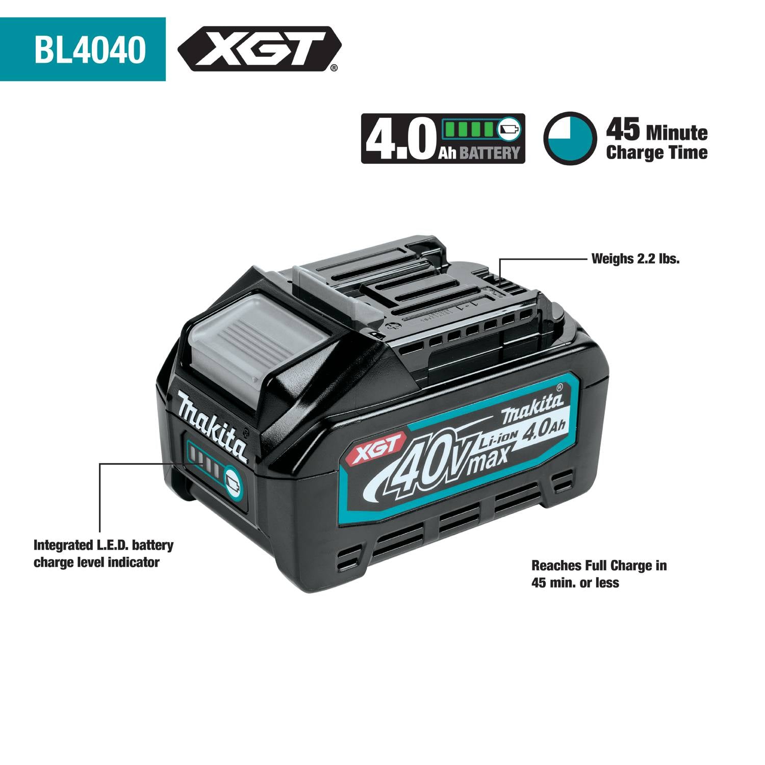 Makita - Makita BL4040 40V Max XGT 4.0 Ah Battery - B&R Lawnmower Shop