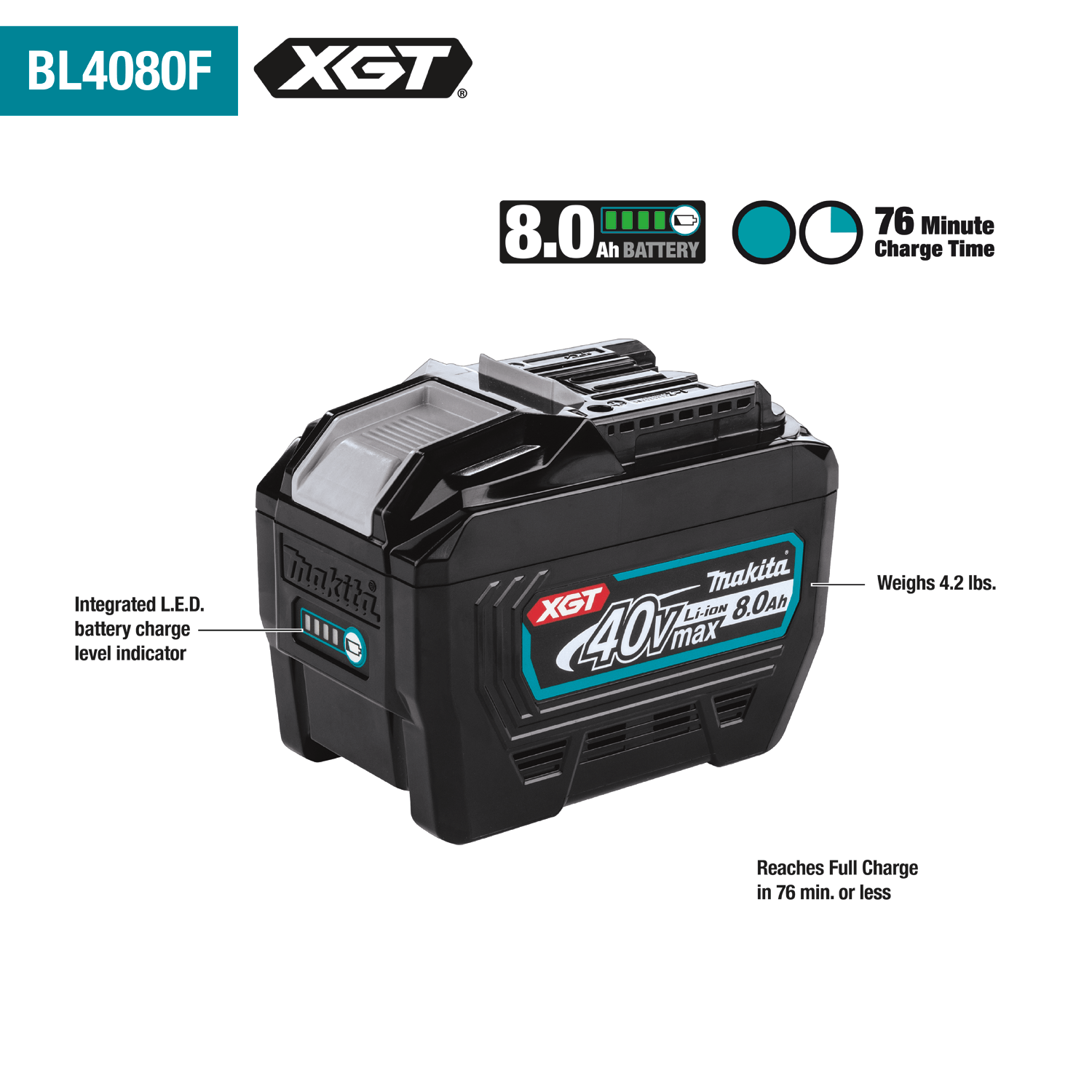 Makita - Makita BL4080 40V Max XGT 8.0 Ah Battery - B&R Lawnmower Shop