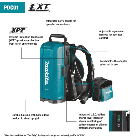Makita - Makita PDC01 ConnectX™, LXT®, LXT® X2 and XGT® Portable Backpack Power Supply - B&R Lawnmower Shop